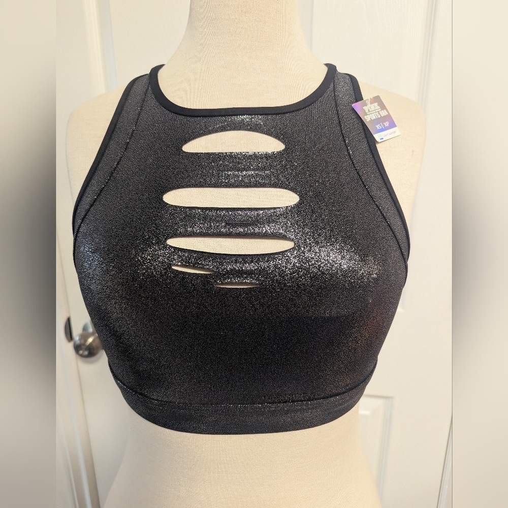 Pink Victoria's Secret Black Metallic Cutout Sports Bra